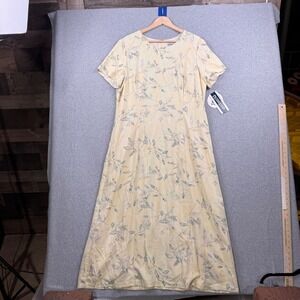 Pendleton Dress Womens 18 Yellow Maxi Floral Short Sleeve Spring Cottagecore NEW